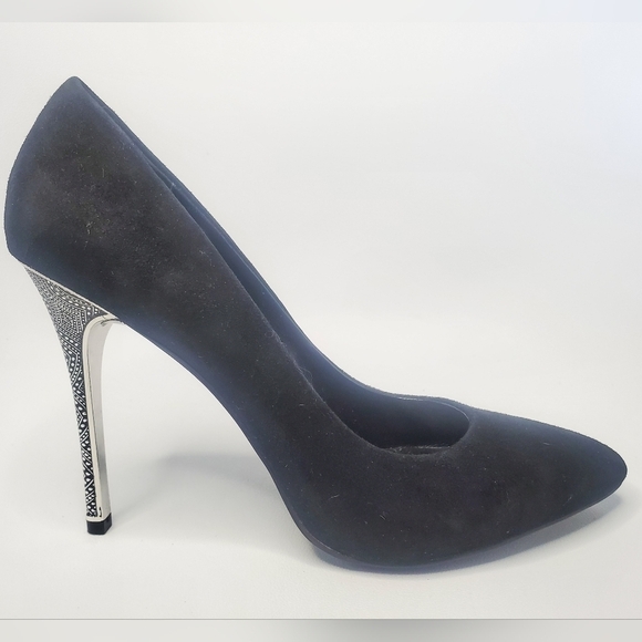 Black Suede embossed silver stilleto heels by TOSCA BLU shoes sz 40 EU (… - Picture 9 of 13
